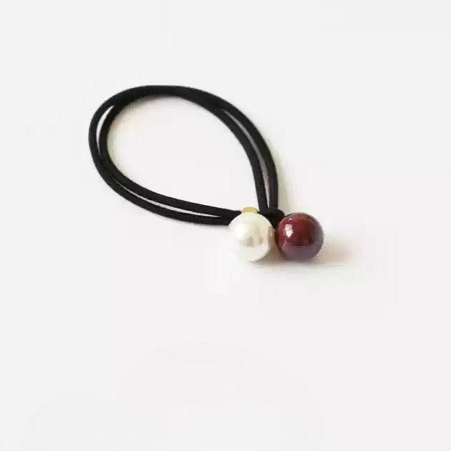 Open-End Hair Tie with Faux Pearls - Sweet Girly Cute Korean Style Hair Accessory and Elastic Band