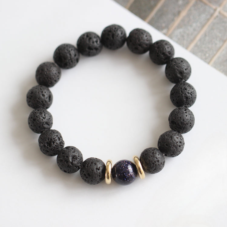 Volcanic Stone & Blue Sandstone Bracelet - Crystal Boho Couple Jewelry