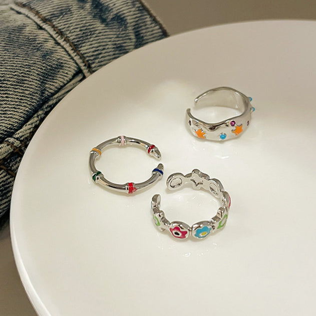 Alloy Colorful Glaze Star Ring Set (3-Piece) – Trendy Women's Jewelry with Premium & Unique Style
