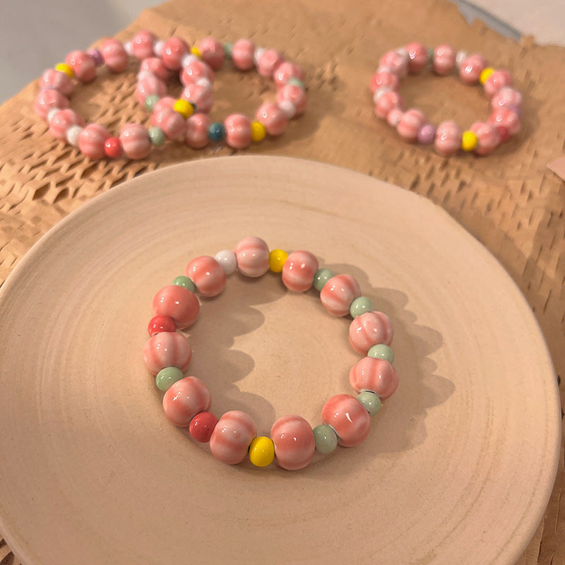 Porcelain Red Jade Bead Bracelet for Women - A Dopamine-inspired Original Retro Accessory