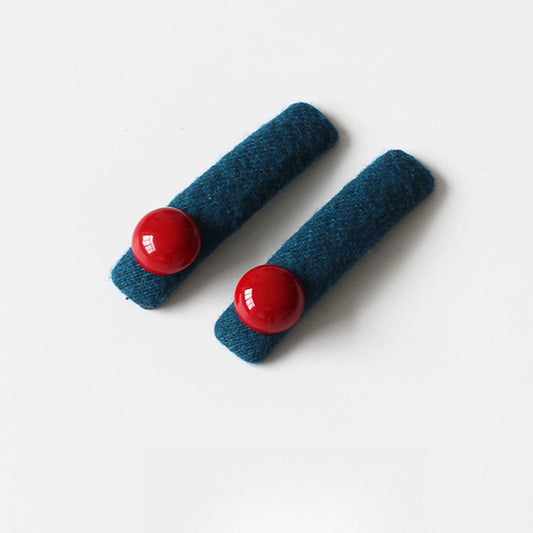 Red Bead Contrasting Hair Clip, Niche Blue Side Hair Accessory for Women