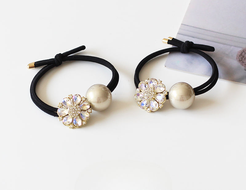 Elegant Yellow Pearl Sunflower Hair Tie Women New High-End Ponytail Band