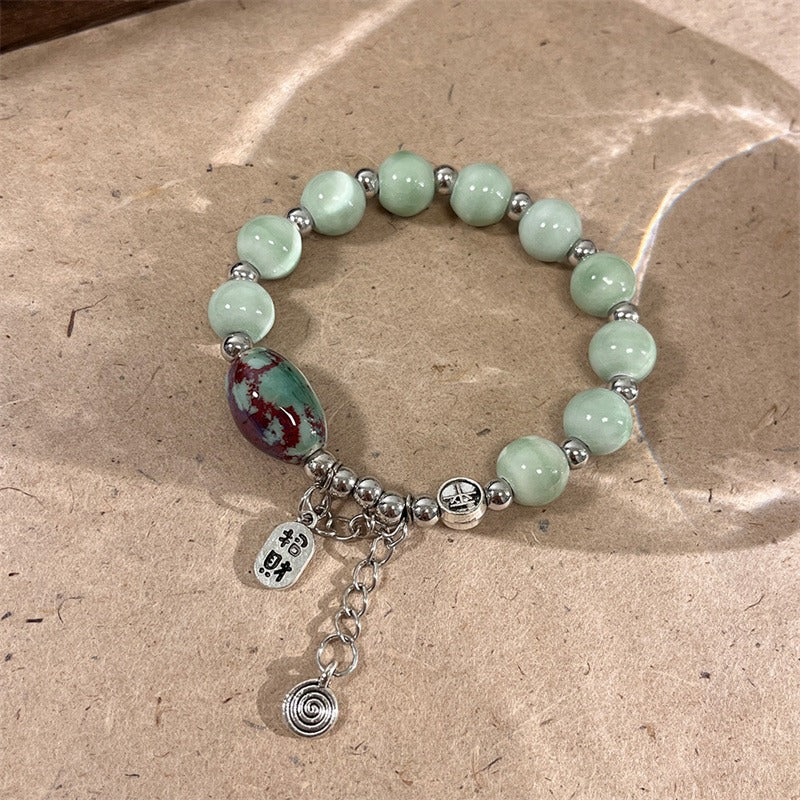 Porcelain Bead Bracelet for Women - A New Chinese-style Ethnic Trendy, Artistic, and Fade-resistant Accessory.