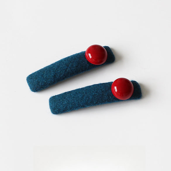 Red Bead Contrasting Hair Clip, Niche Blue Side Hair Accessory for Women