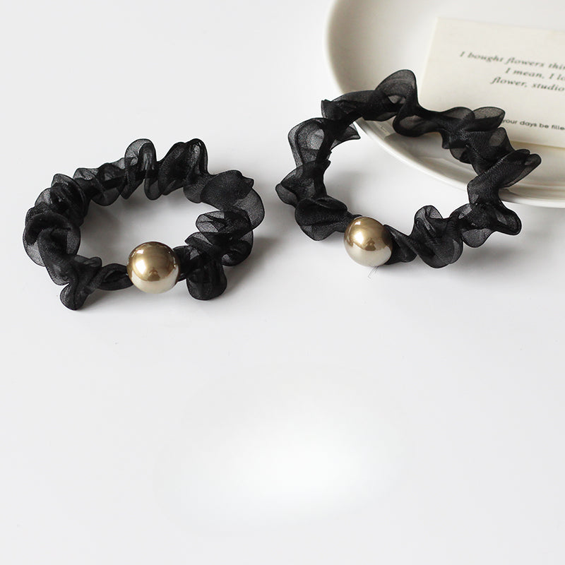 Tulle Pearl Hair Ties - Large Intestine Loops, Bun Hair Bands, Premium Elastic Bands, Durable Hair Ties and French Hair Accessories