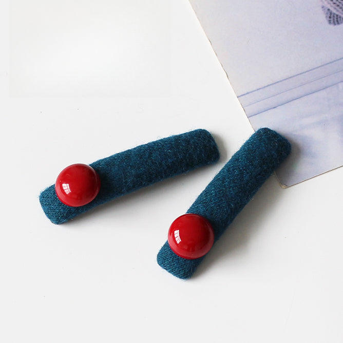 Red Bead Contrasting Hair Clip, Niche Blue Side Hair Accessory for Women