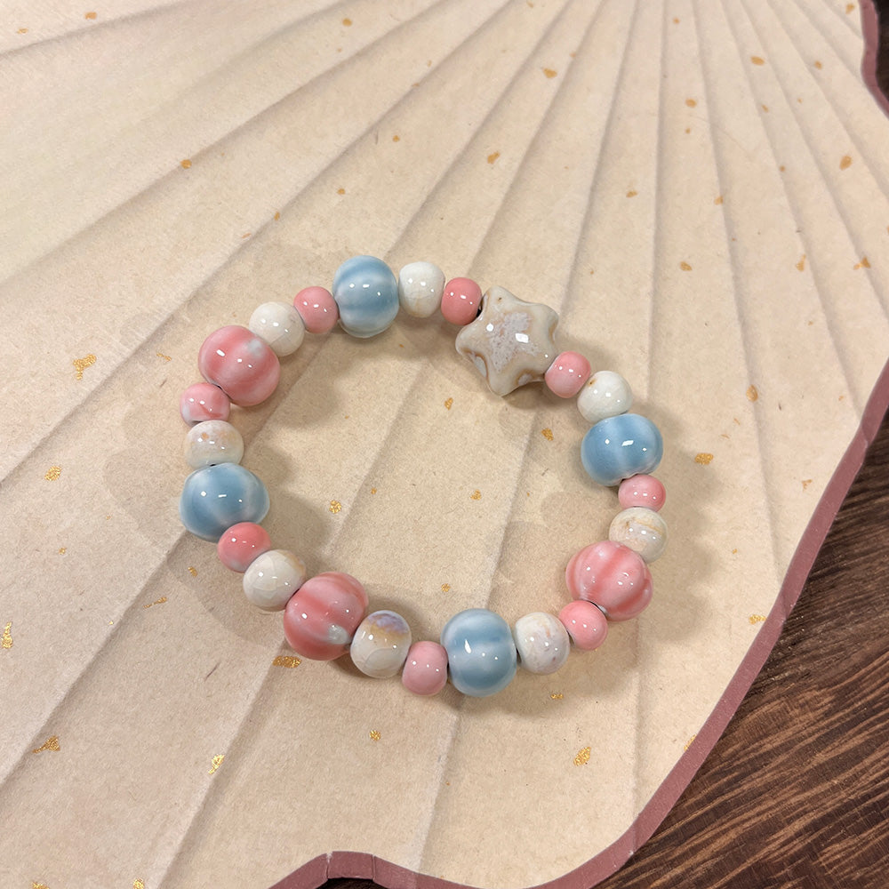 Porcelain Bracelet with a Girlish Pink Bead Design - A New Chinese-style, Trendy and Versatile Accessory