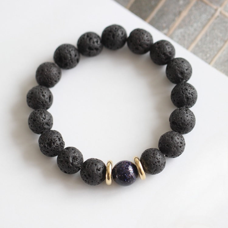 Volcanic Stone & Blue Sandstone Bracelet - Crystal Boho Couple Jewelry
