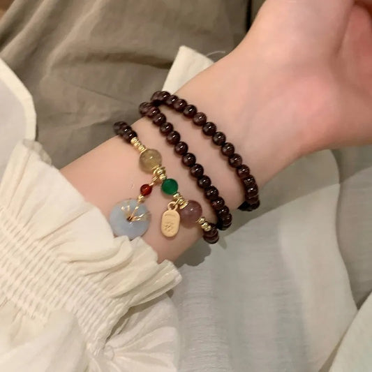 Garnet Peace Knot Bracelet for Women - Unique Vintage Design, Matching BFF Necklace