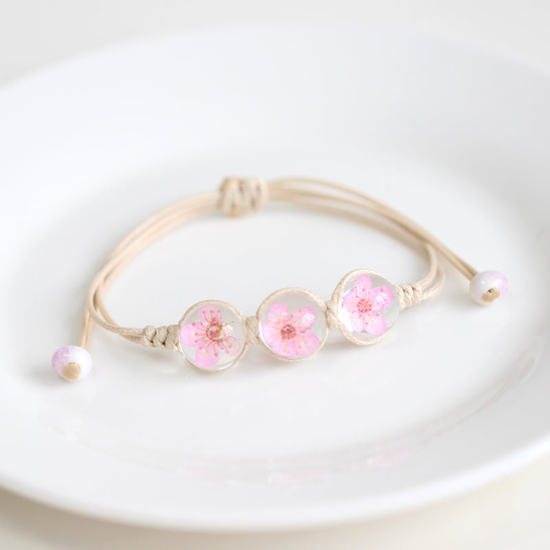 Bohemian Glass Flower Bracelet - Lace-Embellished Floral Charm Jewelry for Couples
