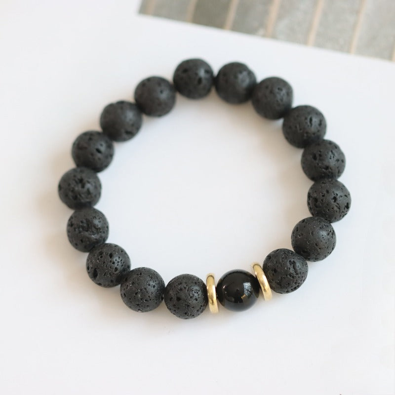 Volcanic Stone & Blue Sandstone Bracelet - Crystal Boho Couple Jewelry