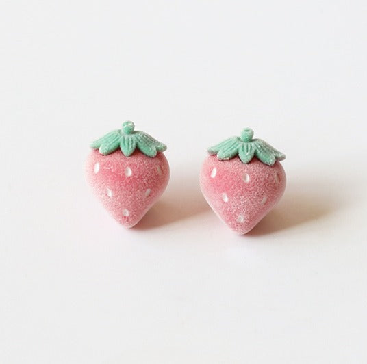 Flocked Fruit Stud Earrings – Trendy Cute Small Earrings Chic Accessories