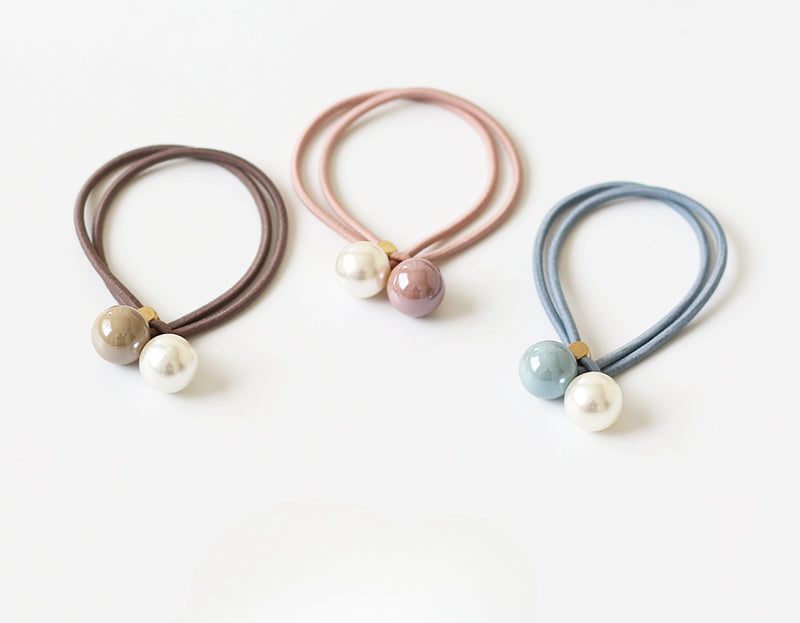 Open-End Hair Tie with Faux Pearls - Sweet Girly Cute Korean Style Hair Accessory and Elastic Band