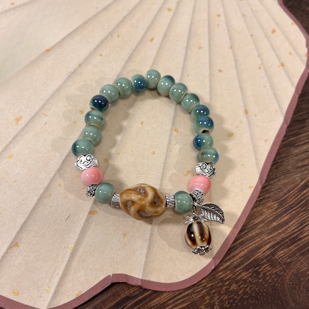 Porcelain Bead Bracelet for Women - A New Chinese-style Ethnic Trendy, Artistic, and Fade-resistant Accessory.
