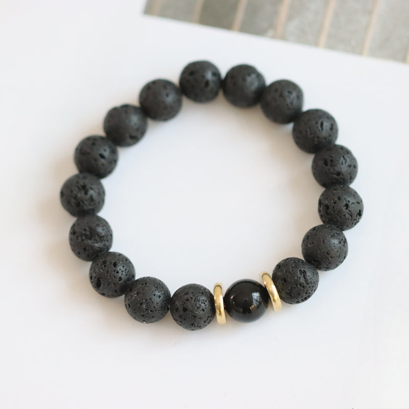 Volcanic Stone & Blue Sandstone Bracelet - Crystal Boho Couple Jewelry