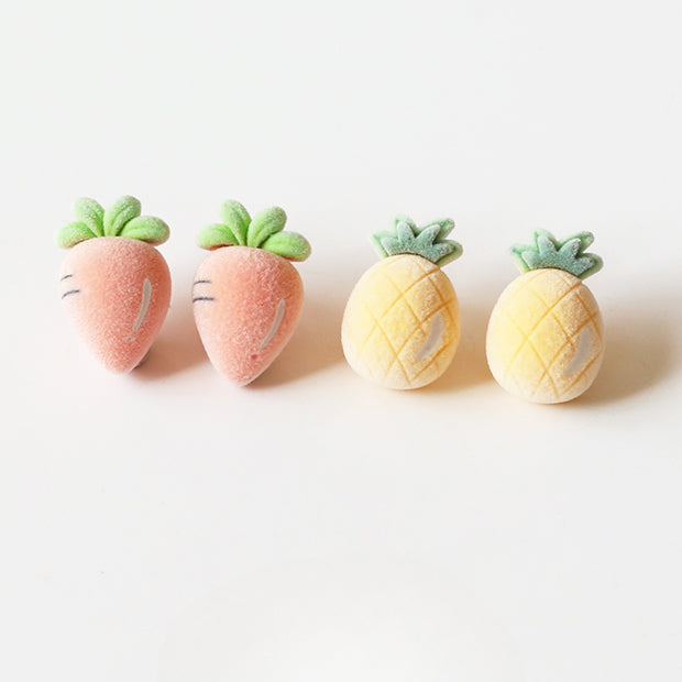 Flocked Fruit Stud Earrings – Trendy Cute Small Earrings Chic Accessories
