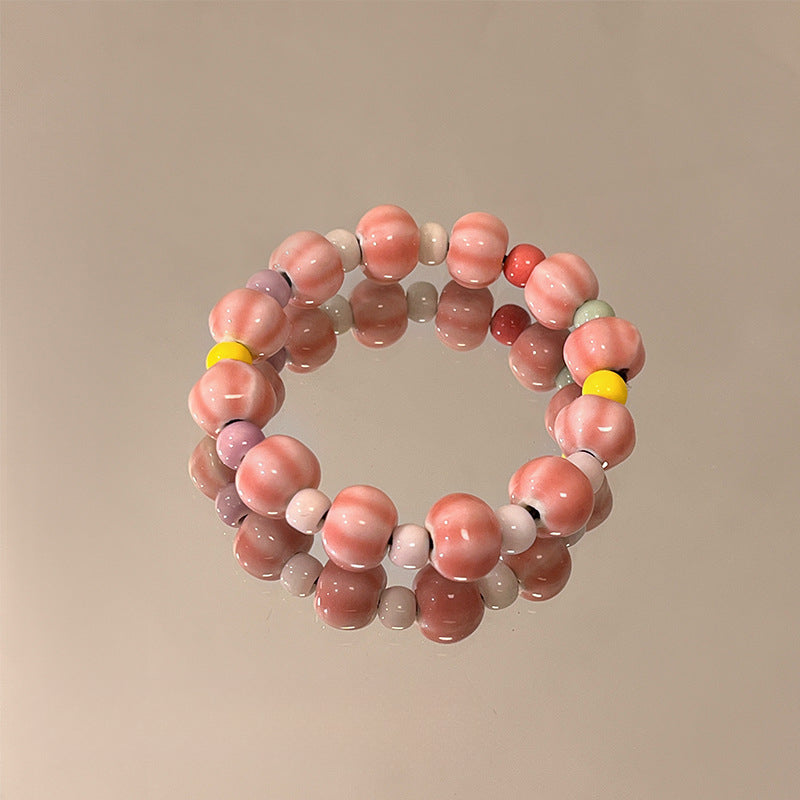Porcelain Red Jade Bead Bracelet for Women - A Dopamine-inspired Original Retro Accessory