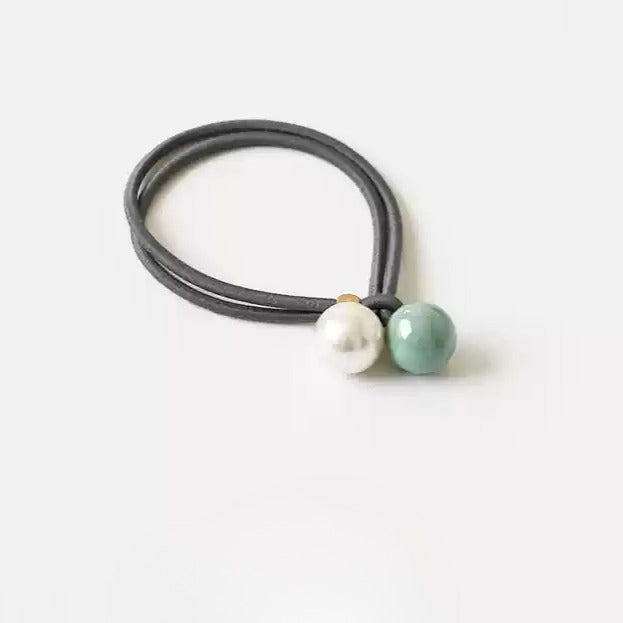Open-End Hair Tie with Faux Pearls - Sweet Girly Cute Korean Style Hair Accessory and Elastic Band