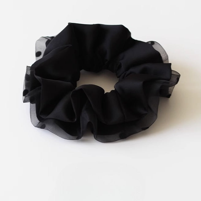 Textured Black Crinkle Hair Tie, High-Elasticity And Durable Hair Accessory.