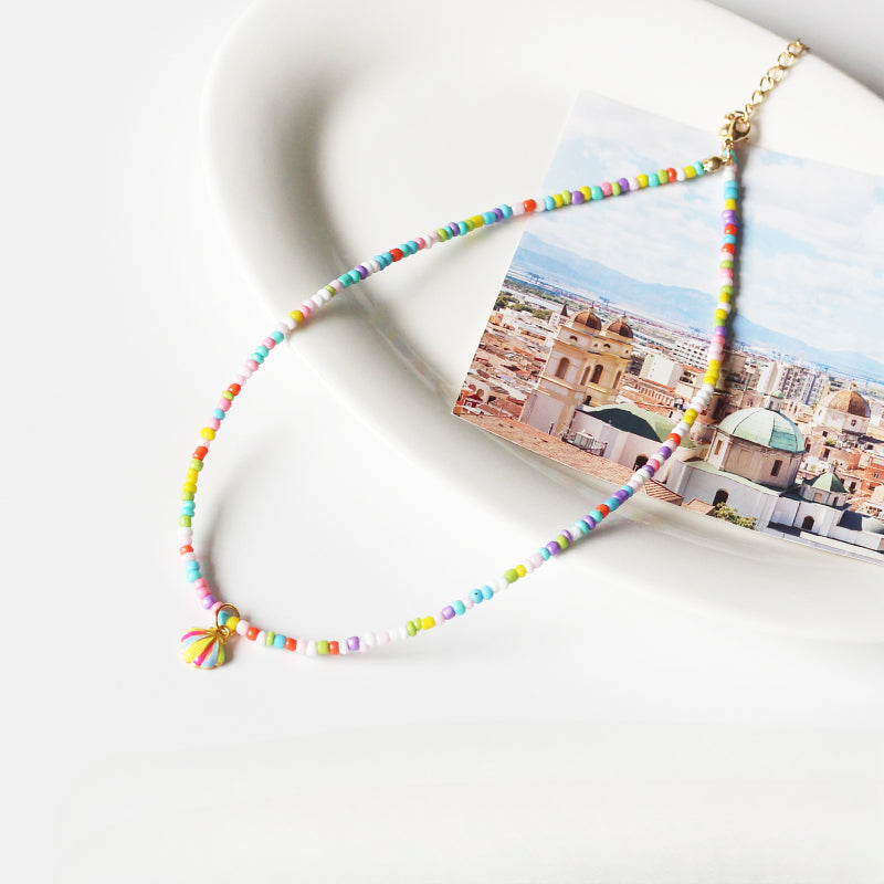 Trendy Rainbow Shell Necklace for Women - TikTok Viral Adjustable Beaded Collarbone Chain