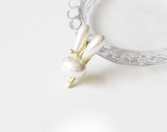 Faux Pearl Bunny Hair Clip Trendy Elegant Side Cute Hair Accessory