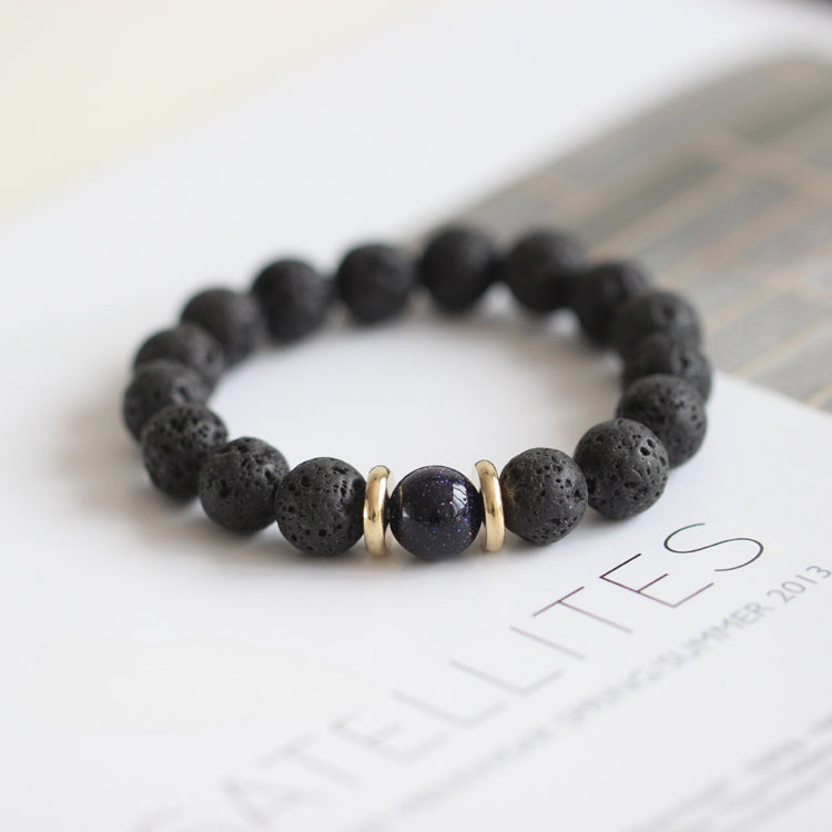Volcanic Stone & Blue Sandstone Bracelet - Crystal Boho Couple Jewelry