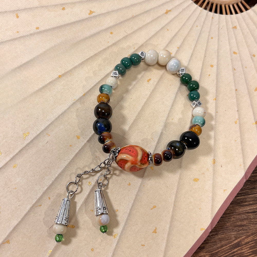 Porcelain Bead Bracelet for Women - A New Chinese-style Ethnic Trendy, Artistic, and Fade-resistant Accessory.