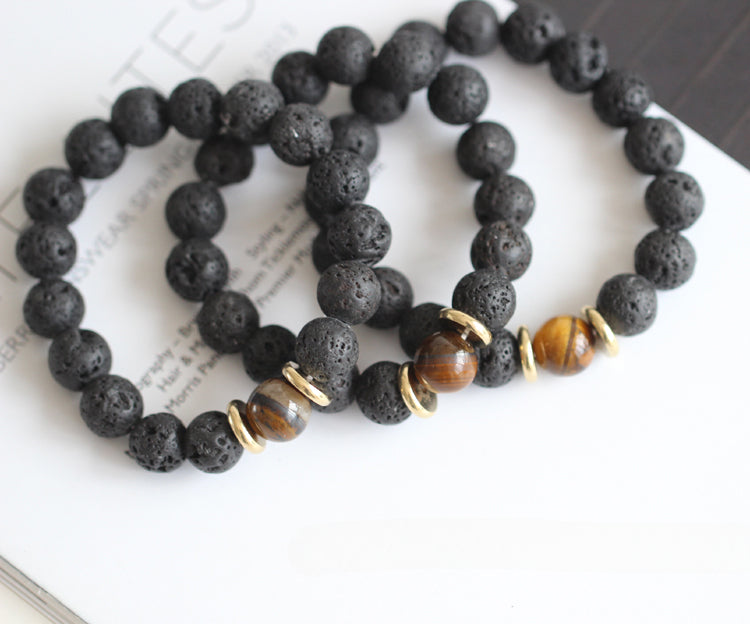 Volcanic Stone & Blue Sandstone Bracelet - Crystal Boho Couple Jewelry