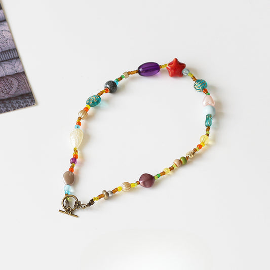 Colorful Dopamine Necklace - Beaded Ethnic Vacation Style Women's Trendy Necklace