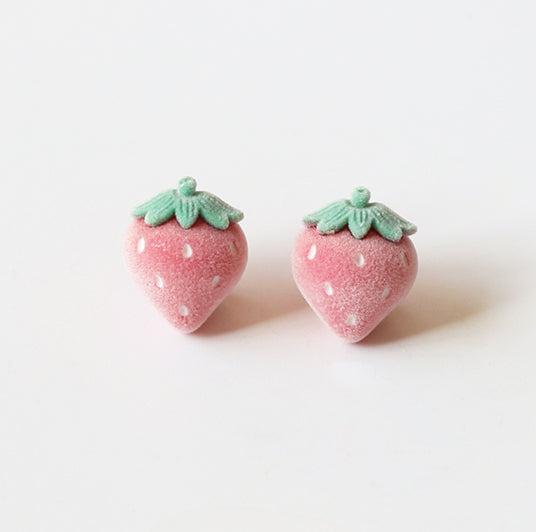 Flocked Fruit Stud Earrings – Trendy Cute Small Earrings Chic Accessories
