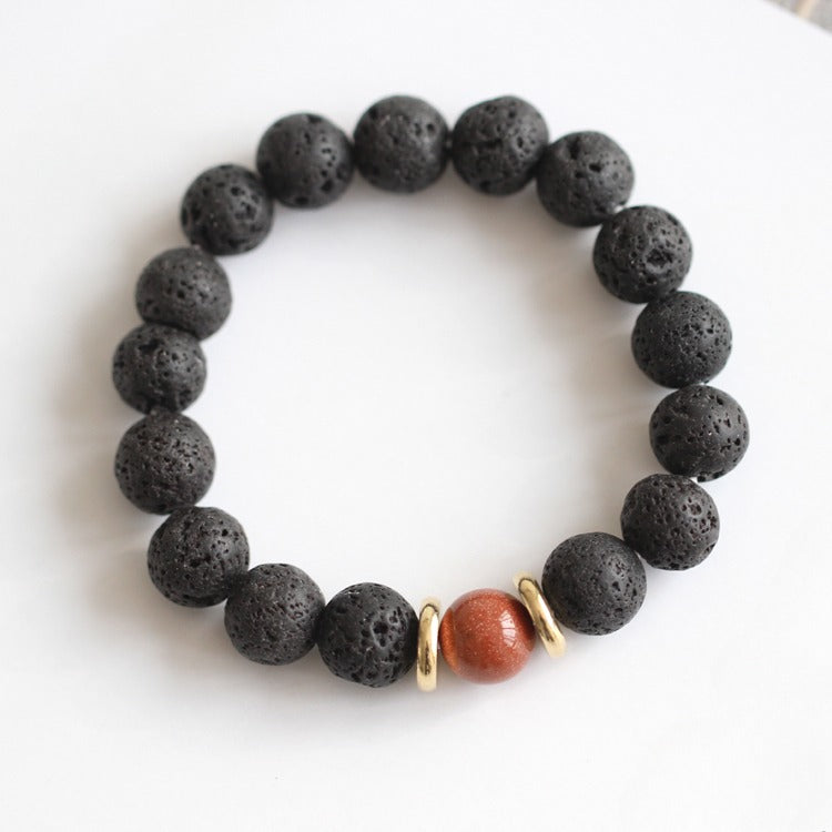 Volcanic Stone & Blue Sandstone Bracelet - Crystal Boho Couple Jewelry