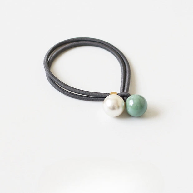 Open-End Hair Tie with Faux Pearls - Sweet Girly Cute Korean Style Hair Accessory and Elastic Band