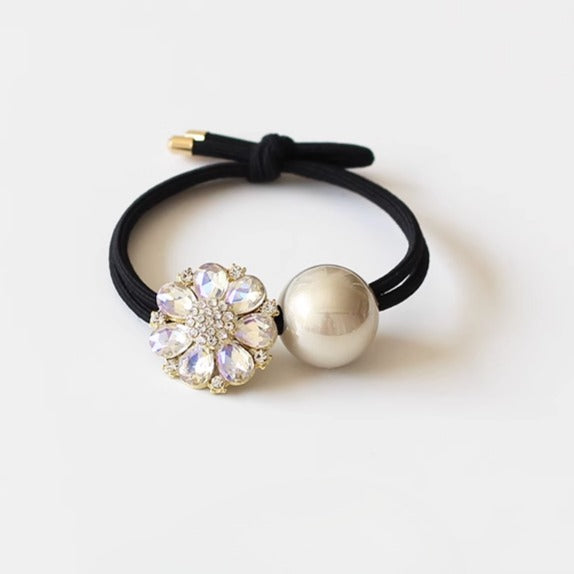 Elegant Yellow Pearl Sunflower Hair Tie Women New High-End Ponytail Band