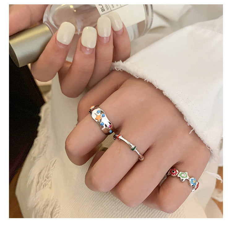 Alloy Colorful Glaze Star Ring Set (3-Piece) – Trendy Women's Jewelry with Premium & Unique Style