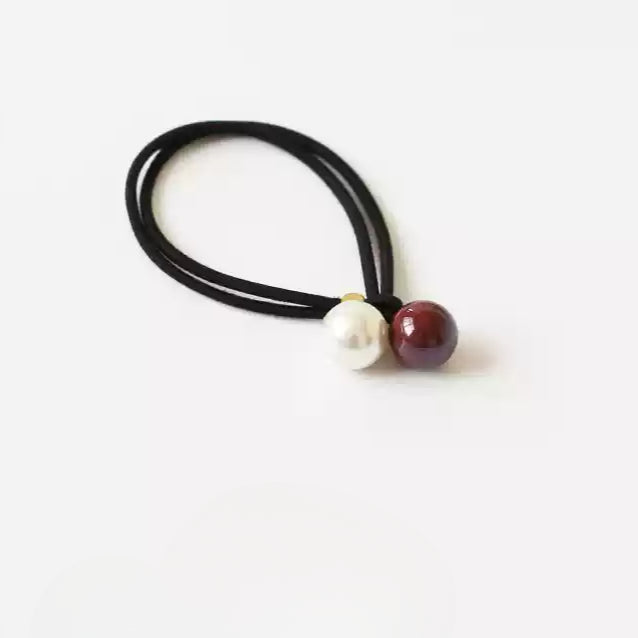 Open-End Hair Tie with Faux Pearls - Sweet Girly Cute Korean Style Hair Accessory and Elastic Band