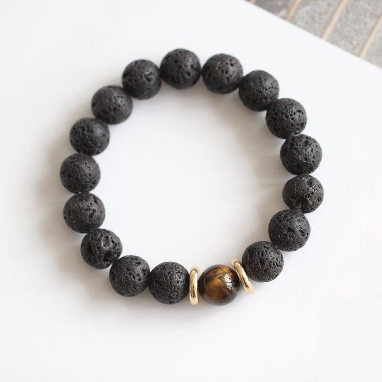 Volcanic Stone & Blue Sandstone Bracelet - Crystal Boho Couple Jewelry