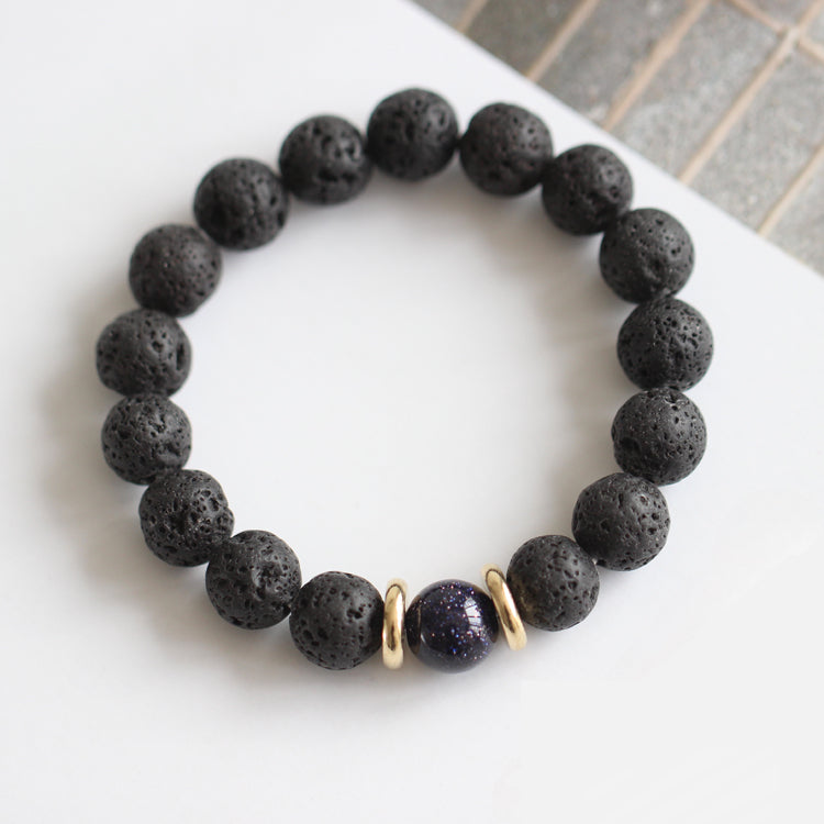 Volcanic Stone & Blue Sandstone Bracelet - Crystal Boho Couple Jewelry