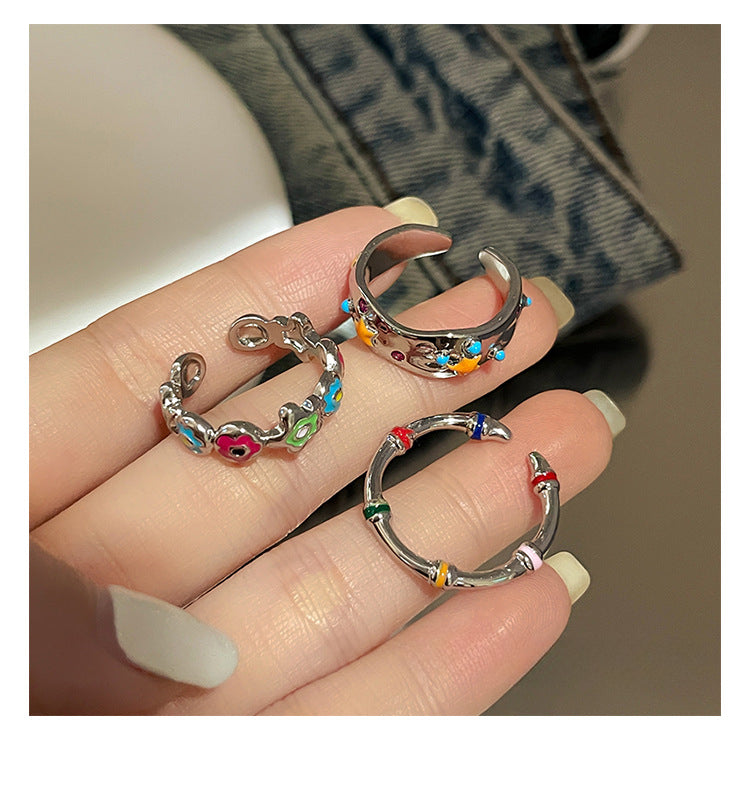 Alloy Colorful Glaze Star Ring Set (3-Piece) – Trendy Women's Jewelry with Premium & Unique Style