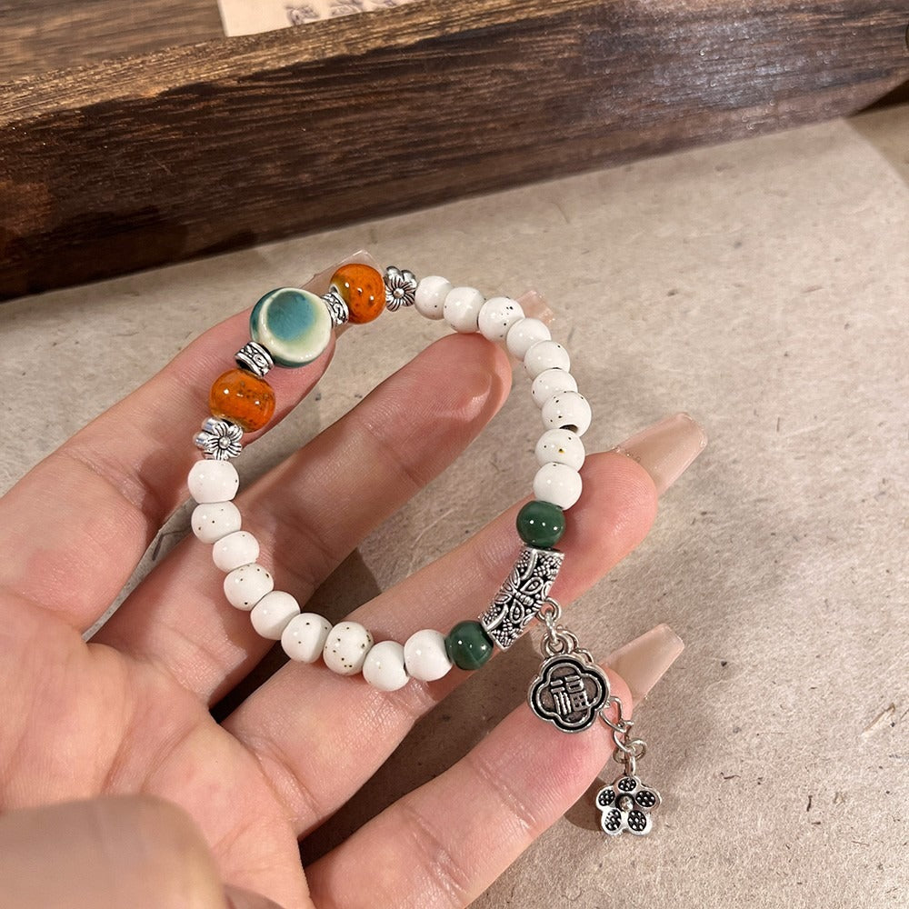 Retro Porcelain Bead Bracelet for Women - A New Chinese-style Natural Stone Accessory