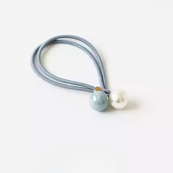 Open-End Hair Tie with Faux Pearls - Sweet Girly Cute Korean Style Hair Accessory and Elastic Band