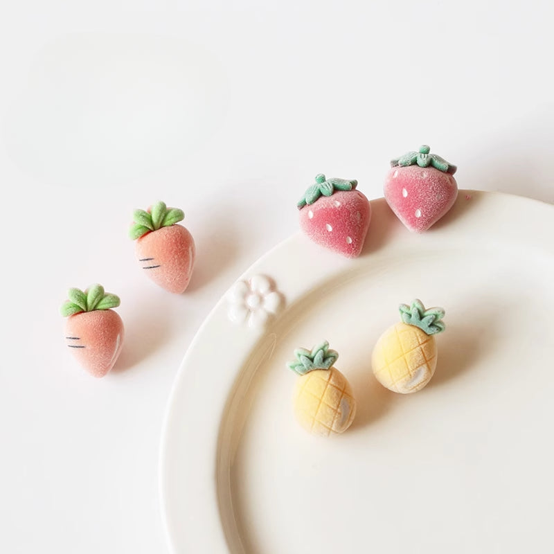 Flocked Fruit Stud Earrings – Trendy Cute Small Earrings Chic Accessories