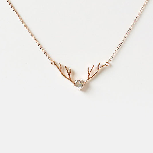 Elegant Antler Necklace - Crystal Rhinestone Alloy Pendant Collarbone Chain for Women