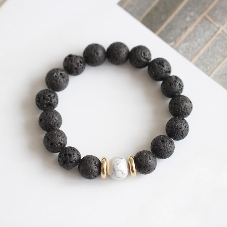 Volcanic Stone & Blue Sandstone Bracelet - Crystal Boho Couple Jewelry