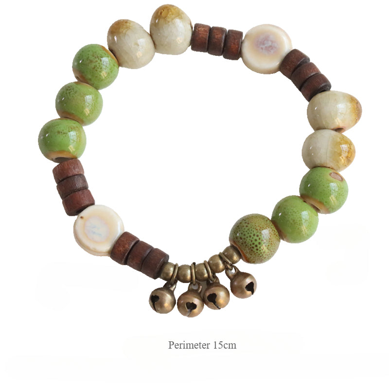 Vintage Ethnic Ceramic Bracelet - Handmade Porcelain Beads