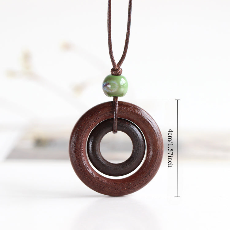 Handcarved Wood Necklace - Neo-Chinese Style Layered Pendant