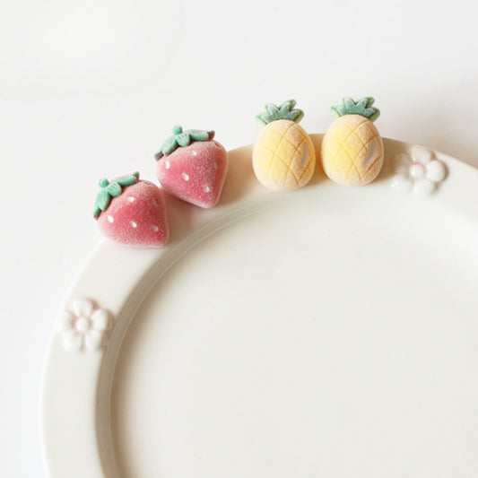 Flocked Fruit Stud Earrings – Trendy Cute Small Earrings Chic Accessories