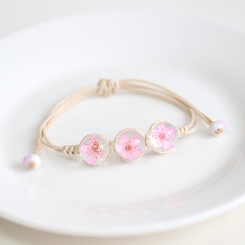 Bohemian Glass Flower Bracelet - Lace-Embellished Floral Charm Jewelry for Couples