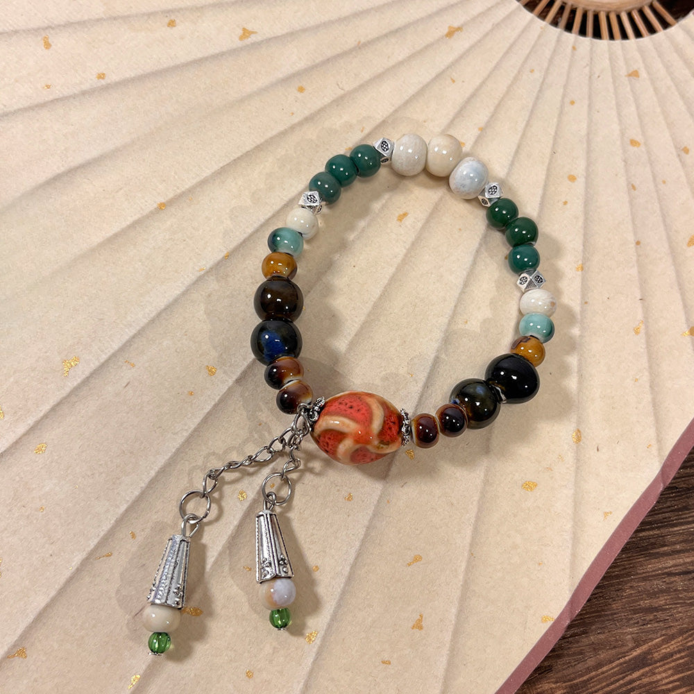 Porcelain Bead Bracelet for Women - A New Chinese-style Ethnic Trendy, Artistic, and Fade-resistant Accessory.