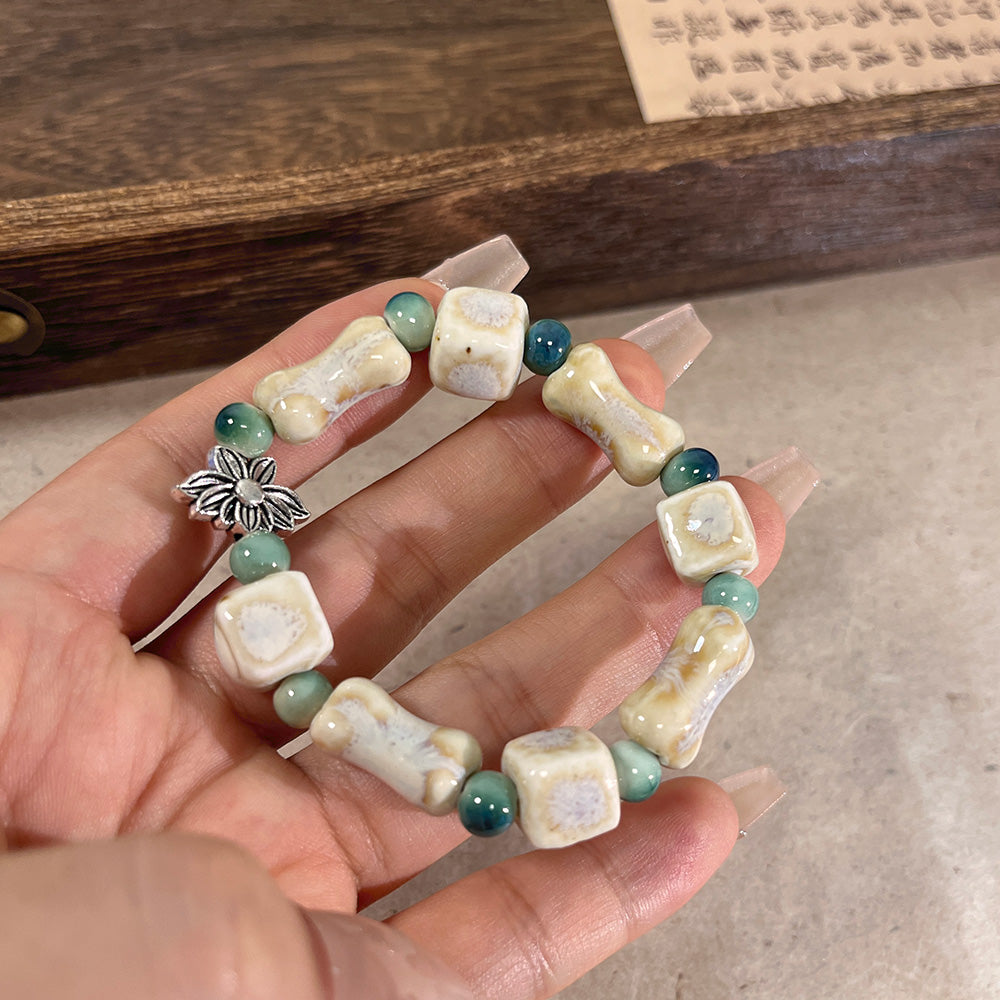Porcelain Bead Bracelet for Women - A Unique and Artistic Accessory, Featuring a Retro Style