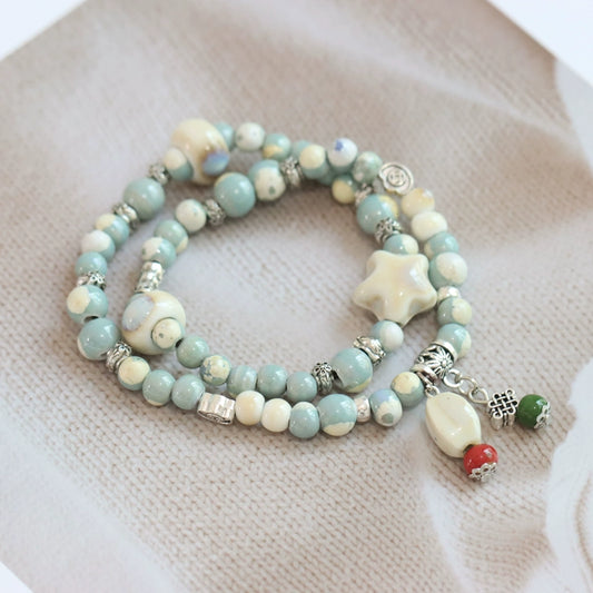 Double-Layer Ethnic Ceramic Bracelet - Versatile Jewelry